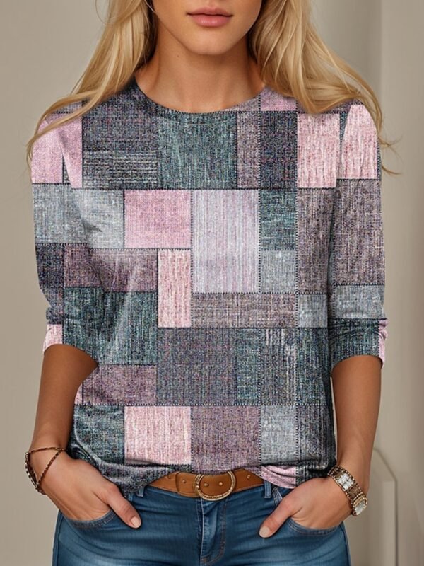 Women's Geometric 3D Digital Printed Loose Long Sleeves Sweater - Image 8