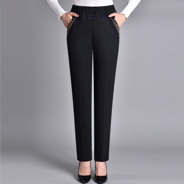 Thin Elastic High Waist Denim Straight-leg Trousers - Image 5