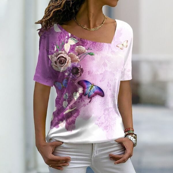 Women's Fashion Asymmetric V-neck T-shirt - Image 10