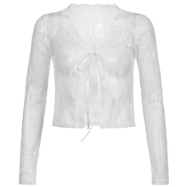 Lightly Mature Outer Tops Lace Lace-up Slim-fit Long-sleeved Cardigan - Image 3