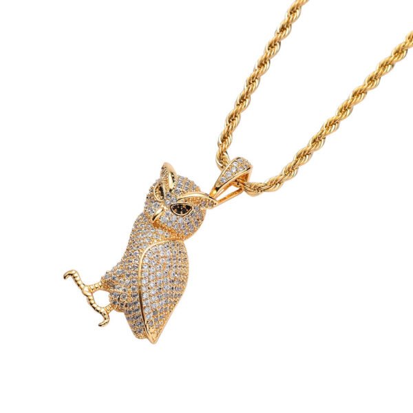 Copper Inlaid Zircon Owl Pendant Necklace - Image 3
