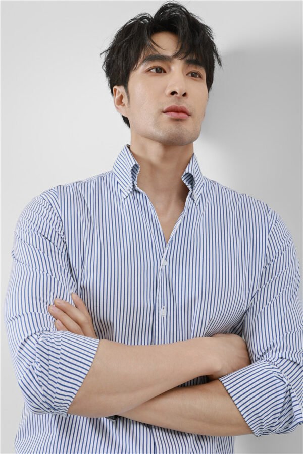 Striped Men's V-neck Long Sleeve Shirt - Image 4