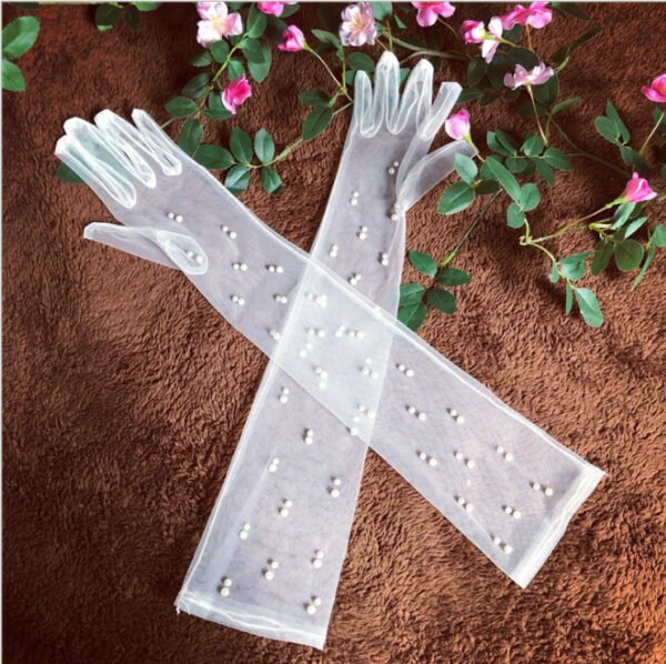 Summer Thin Bridal Pearl Mesh Gloves - Image 4
