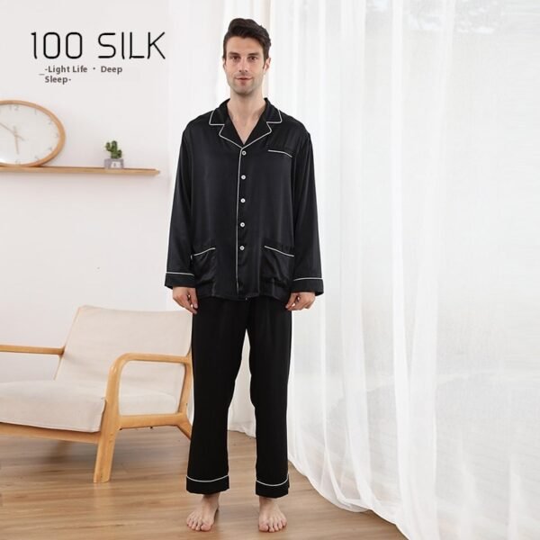 Men's Silk Pajamas 22 M Heavy Mulberry Silk Lapel Homewear - Image 2