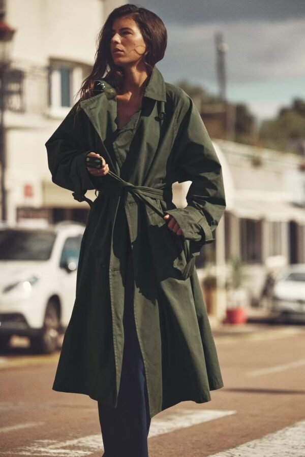 Women's Loose Long Trench Coat And Overcoat With Strap - Image 3