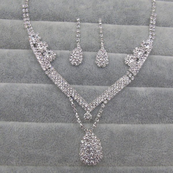 Europe And The United States Foreign Trade   Drill Water Drop Shape Bridal Necklace, Earrings Set Wedding Jewelry Wedding Accessories Wholesale - Image 2