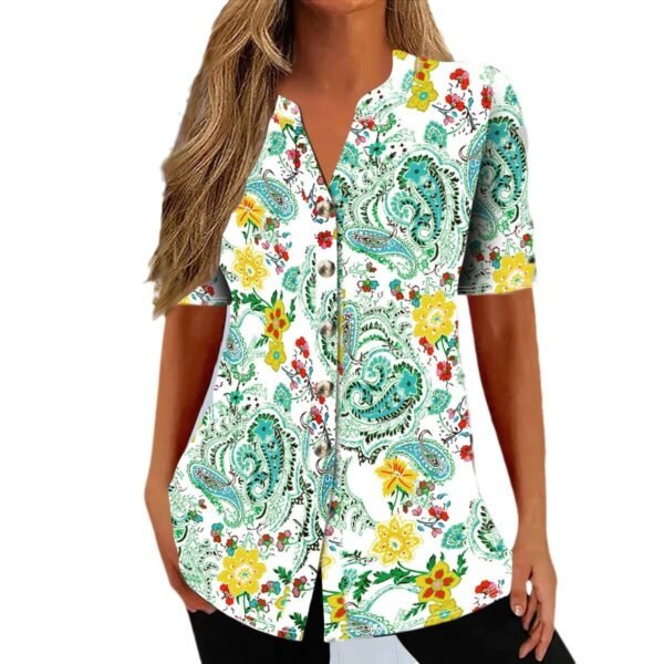 European And American Spring And Summer New Cardigan Casual Printed Short Sleeves T-shirt For Women - Image 5