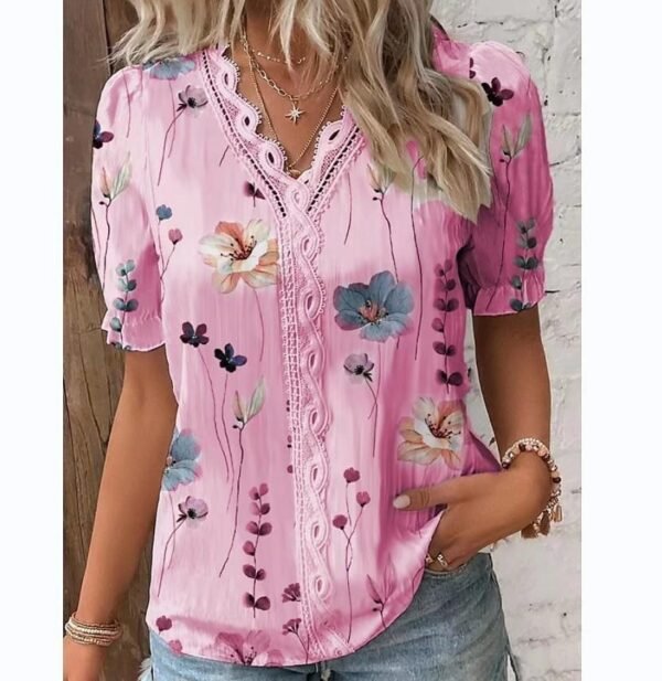 V-neck Holiday Fashion Floral Short Sleeve - Image 6