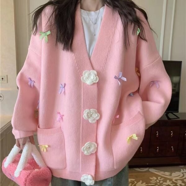 Bow Knitted Cardigan Loose-fitting Oversized Sweater