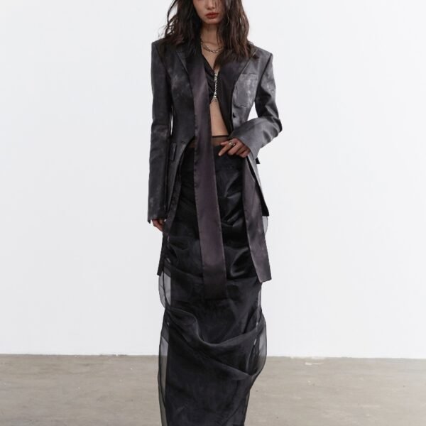 Dark Punk Smoked Ink Dyed PU Leather Fake Two Pieces - Image 4