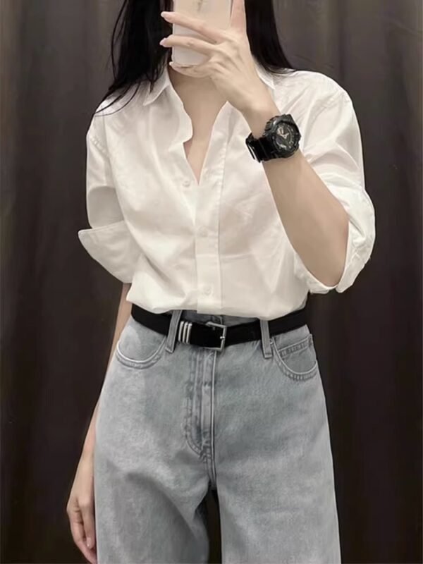 White Cotton Shirt Women's Long Sleeve - Image 2