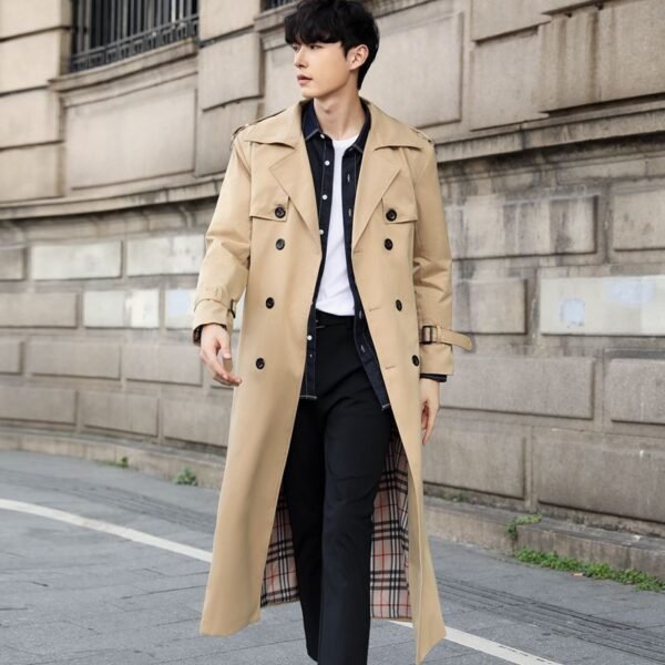 Men's Long Type British Slim-fitting Trench Coat - Image 3