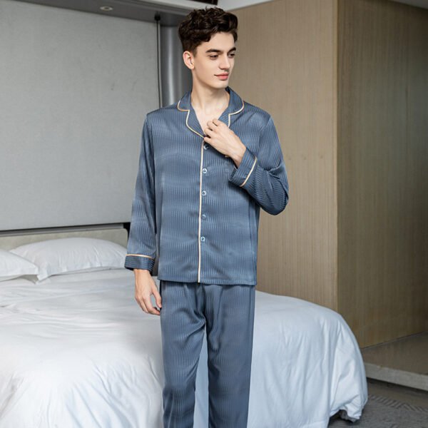 Men's Long Sleeved Trousers Ice Silk Pajamas - Image 4