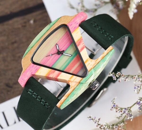 New wooden quartz watch Fashion color digital digital character triangle dial - Image 5