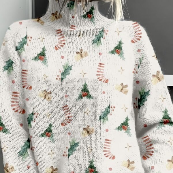 3D Color Matching Printed Turtleneck Long-sleeved Sweater