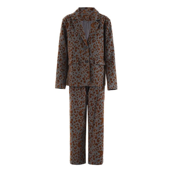 Leopard Print Casual High-end Temperament Suit Wide Leg Pants Two-piece Suit - Image 2