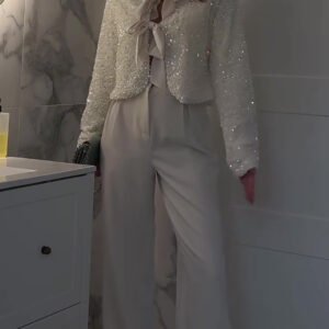 Bow White Sequined Cardigan