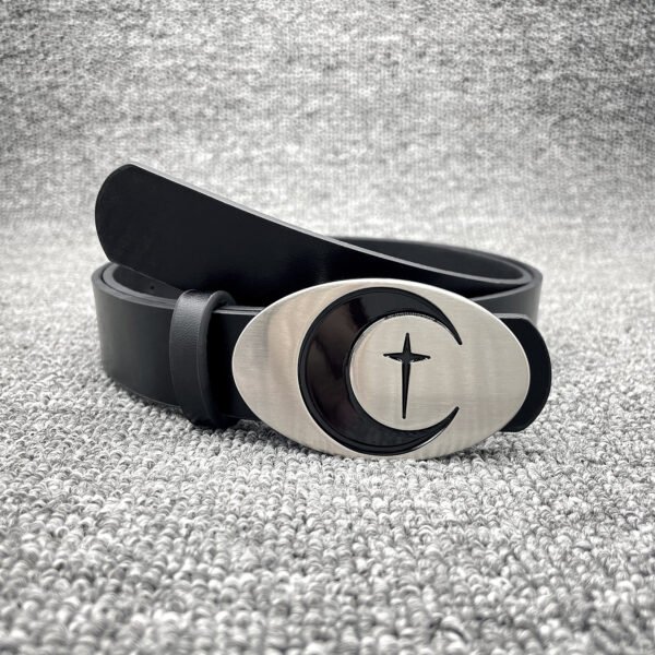 Personalized Distressed Metal Oval Moon Snap Button Decoration Belt - Image 6