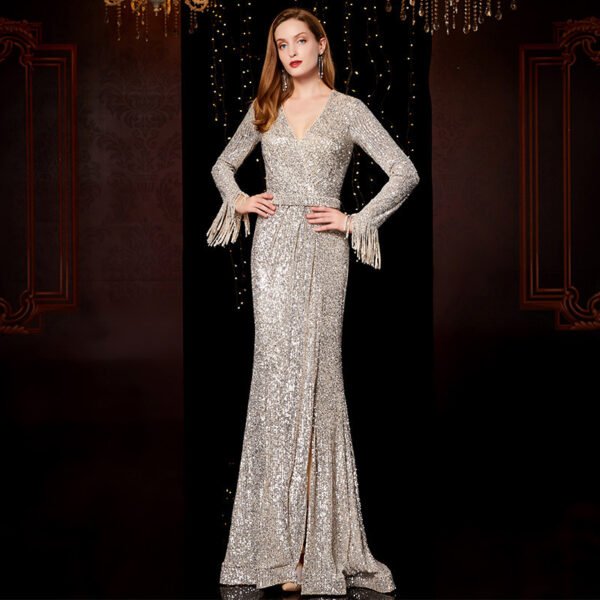 Temperament Banquet Ladies Sequined Annual Meeting Host Long Evening Dress - Image 3