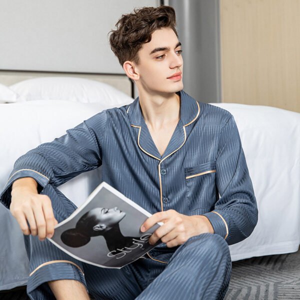 Men's Long Sleeved Trousers Ice Silk Pajamas - Image 3