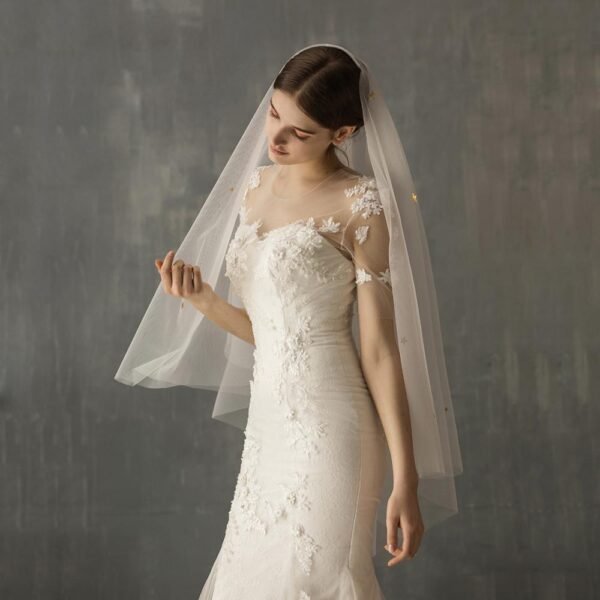 Star Style Hand Sewn Metal Combed Bridal Veil - Image 2