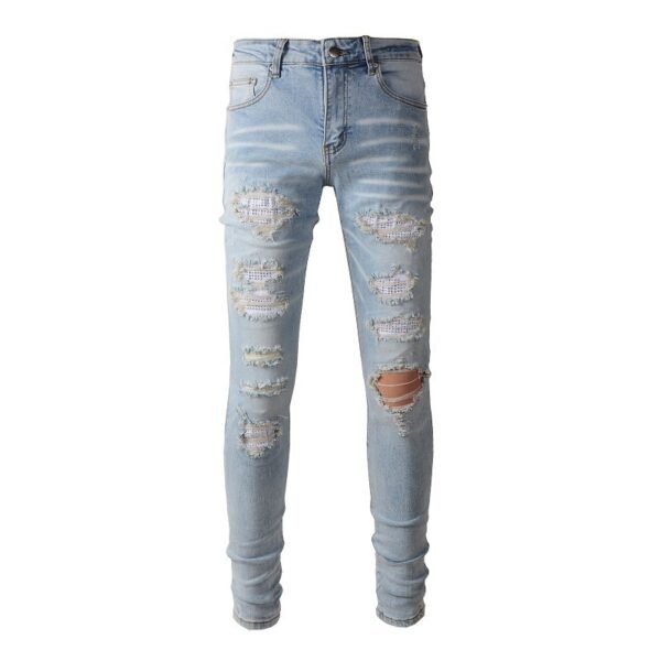 Men's Ripped Denim Casual Trousers Slightly Elastic - Image 2