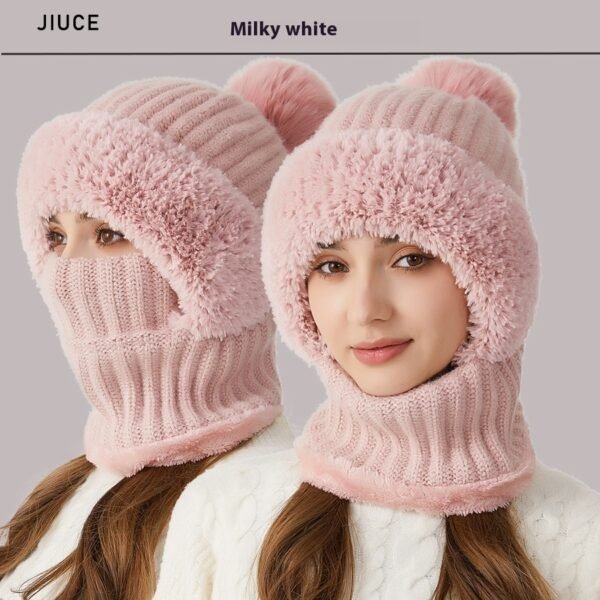 High Elastic Solid Color Knitted Hat Scarf Mask One-piece - Image 7