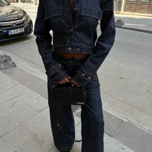 Short Denim Jacket & High-waisted  Pants Suit