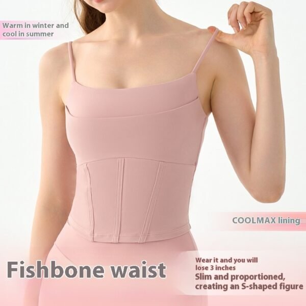 Fake Two-piece Yoga Vest Female Semi-fixed Fishbone Tangent Vest Tops Outerwear - Image 2