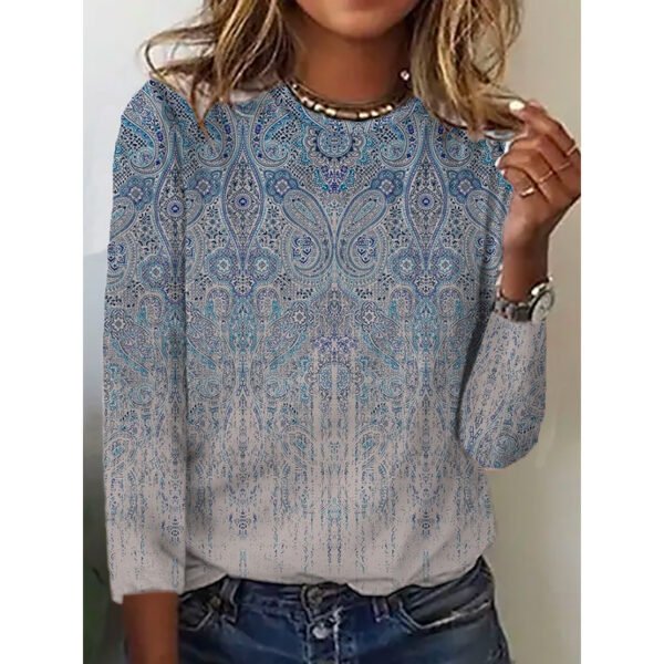 Women's Vintage Floral Print Long Sleeves T-shirt - Image 8