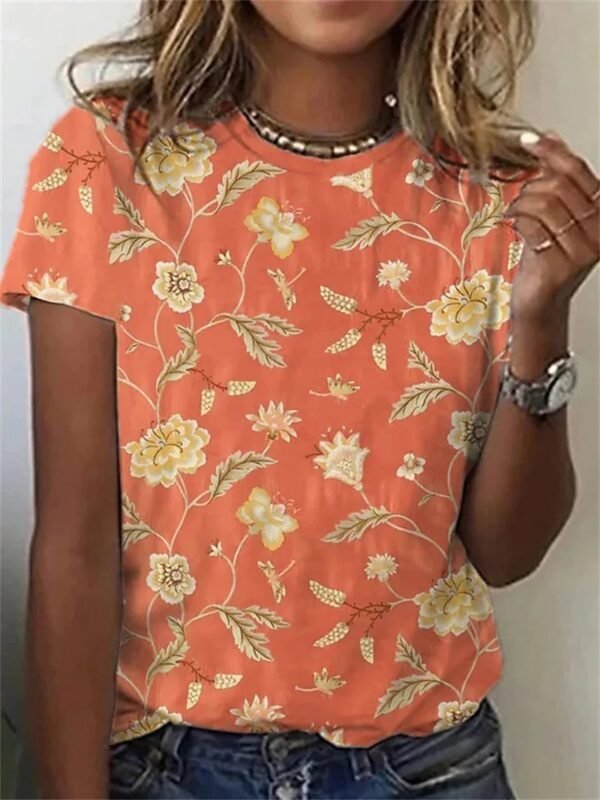 Women's Floral Print Short Sleeve T-shirt Top - Image 8