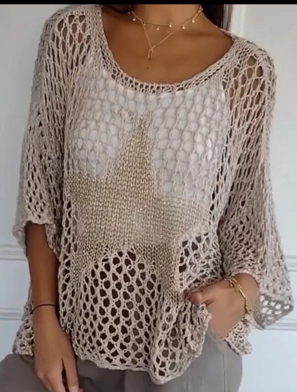 Five-Star Round Neck Sweater Women's Three-quarter Sleeve Top - Image 8