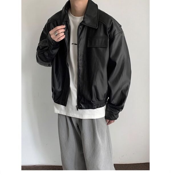 Vintage Motorcycle Leather Coat Men's Autumn - Image 4