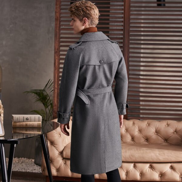 Men's Double Breasted Knee Length Woolen Coat - Image 4