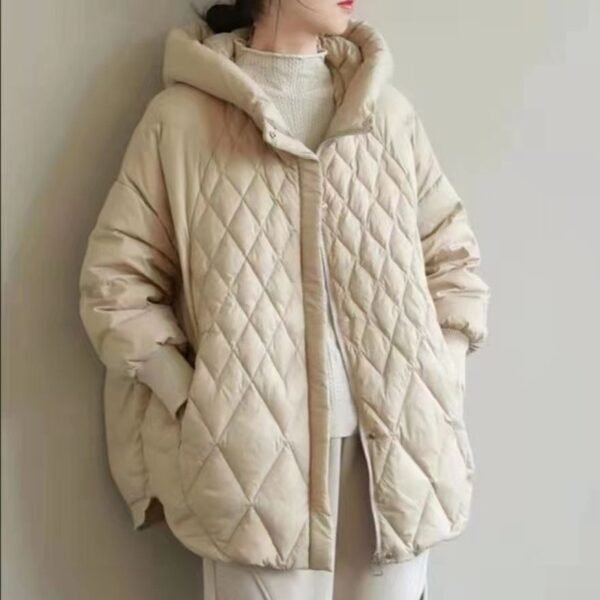 Diamond Lattice Artistic Loose White Duck Down Jacket - Image 3