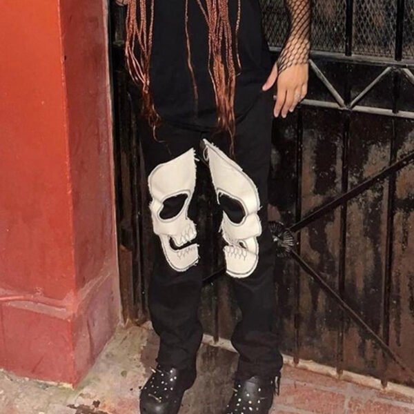 Vintage Skull Printed Jeans Women's High Waist - Image 4