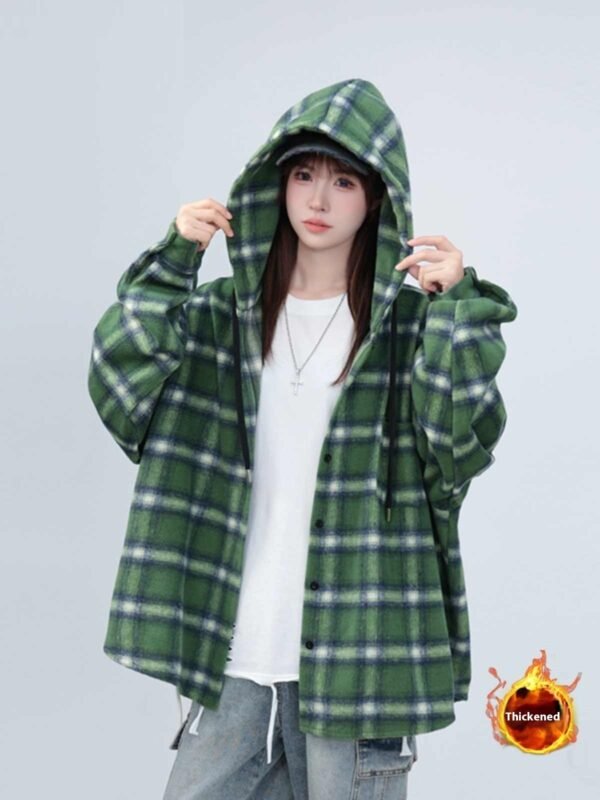 Loose And Lazy Style Mid-length Hooded Shirt Coat - Image 3