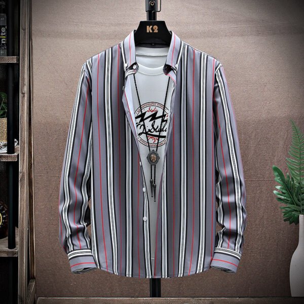 Men's Long Sleeve Lapel Striped Casual Shirt - Image 5