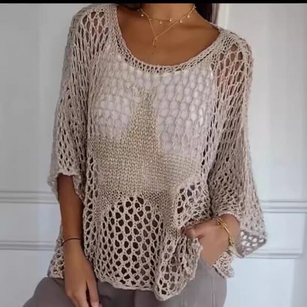Five-Star Round Neck Sweater Women's Three-quarter Sleeve Top - Image 2