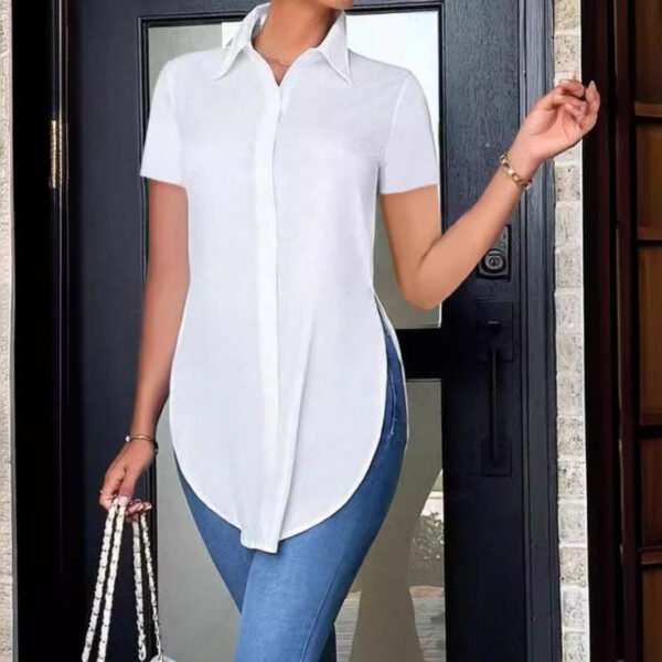 Summer Fashion Simple Polo Collar Women's Shirt - Image 2