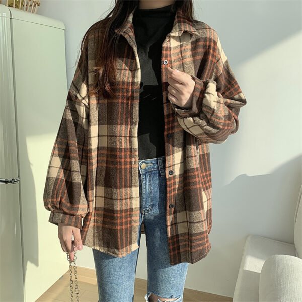 Retro Brushed Plaid Long-sleeved Shirt For Women - Image 4