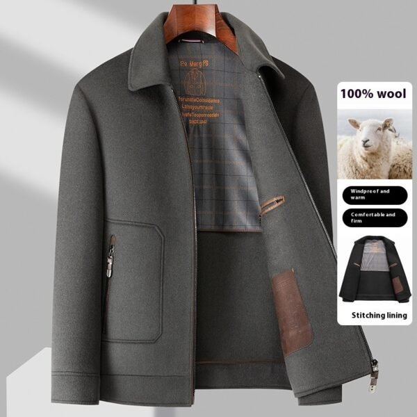 Casual Detachable White Duck Down Liner Lapel Pure Wool Jacket - Image 5