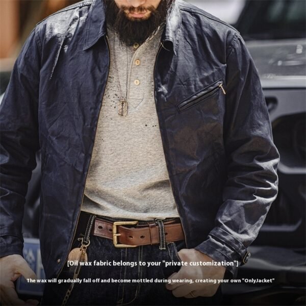 American Retro Four-generation Canvas Oil Wax Jacket Amekaji Tough Guy Zipper Short Coat