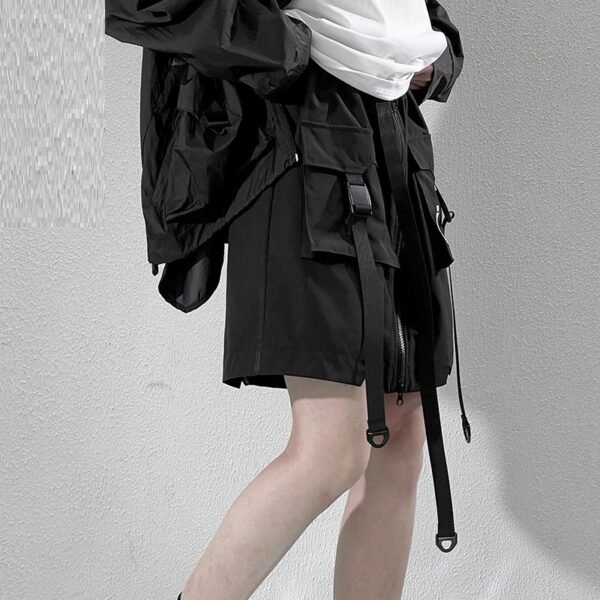 Summer New Mechanical Style Ribbon Short Pantskirt Men And Women Loose Casual With Big Pockets - Image 2