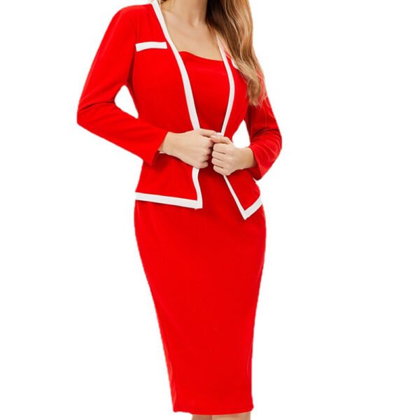 European And American Three-quarter Sleeve Fake 2 Pieces Stitching Professional Hip Bag Dress - Image 6