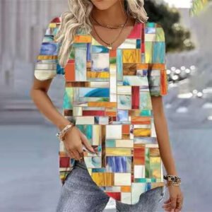 Women's Face Print Short Sleeve V-neck