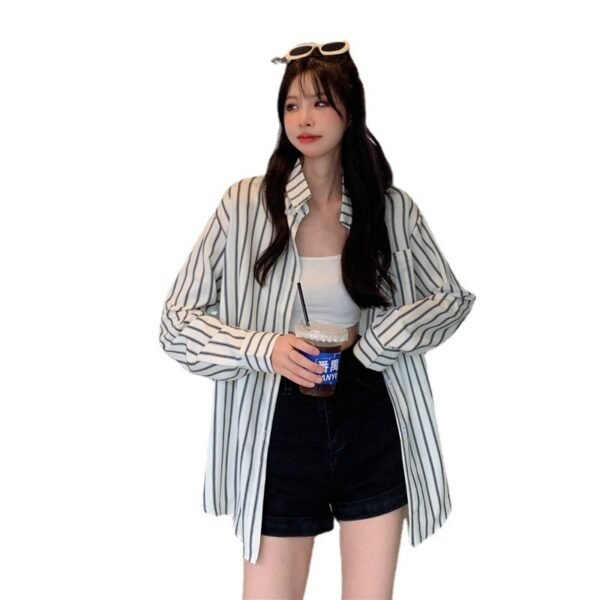 Women's Vertical Striped Long-sleeved Shirt - Image 5