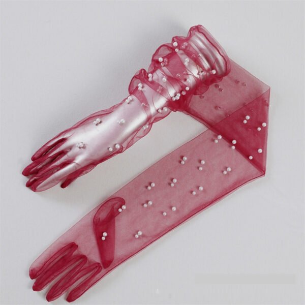 Summer Thin Bridal Pearl Mesh Gloves - Image 7