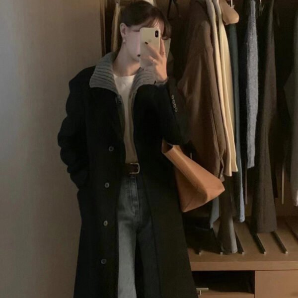 Loose Versatile Below The Knee Long Woolen Coat - Image 3