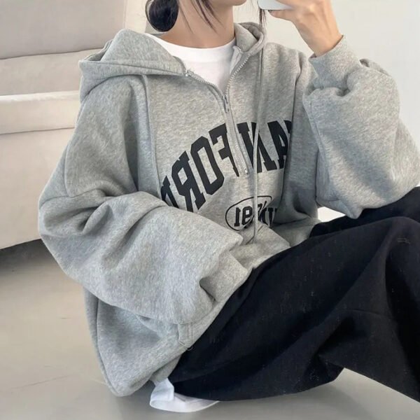 Foreign Trade Fleece Zipper Sweater Women's Thin Letters - Image 4
